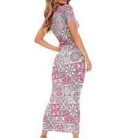 Mele Kalikimaka Hawaii Christmas Short Sleeve Bodycon Dress Akala Seamless Floral Motif LT9 - Polynesian Pride