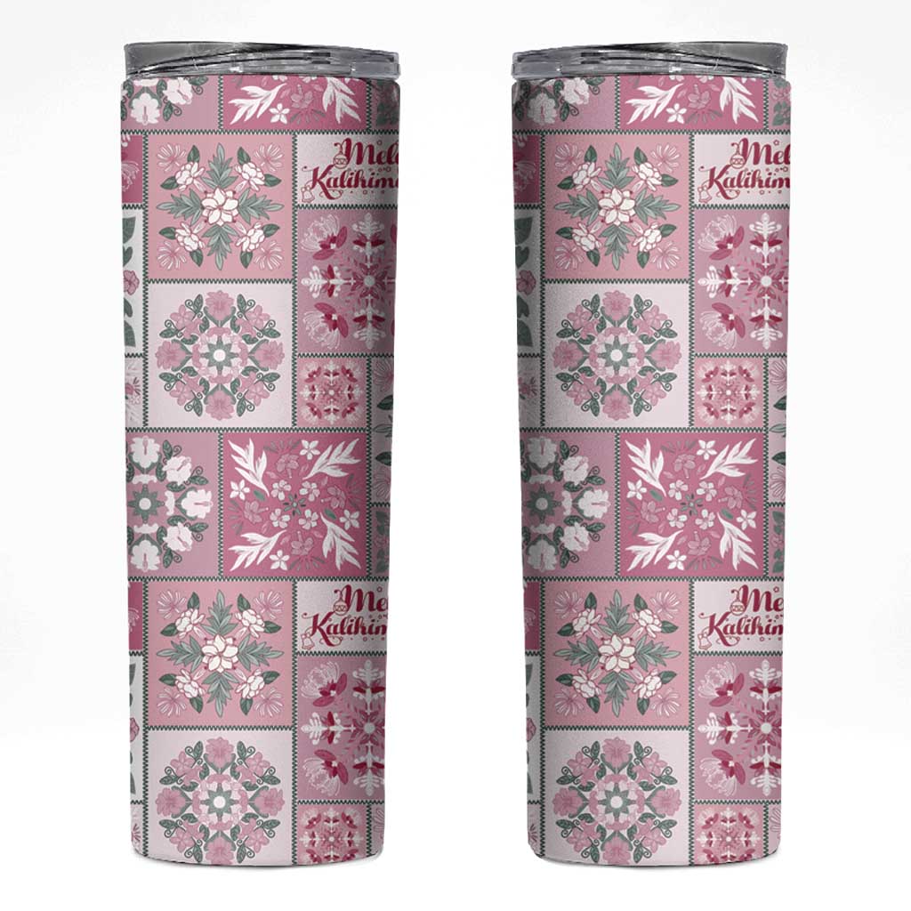 Mele Kalikimaka Hawaii Christmas Skinny Tumbler Akala Seamless Floral Motif LT9 Pink - Polynesian Pride