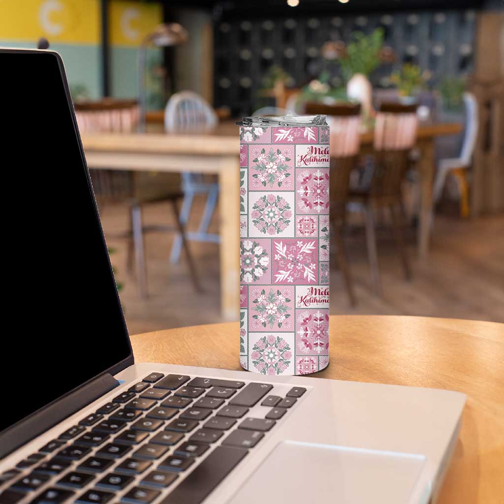 Mele Kalikimaka Hawaii Christmas Skinny Tumbler Akala Seamless Floral Motif LT9 - Polynesian Pride