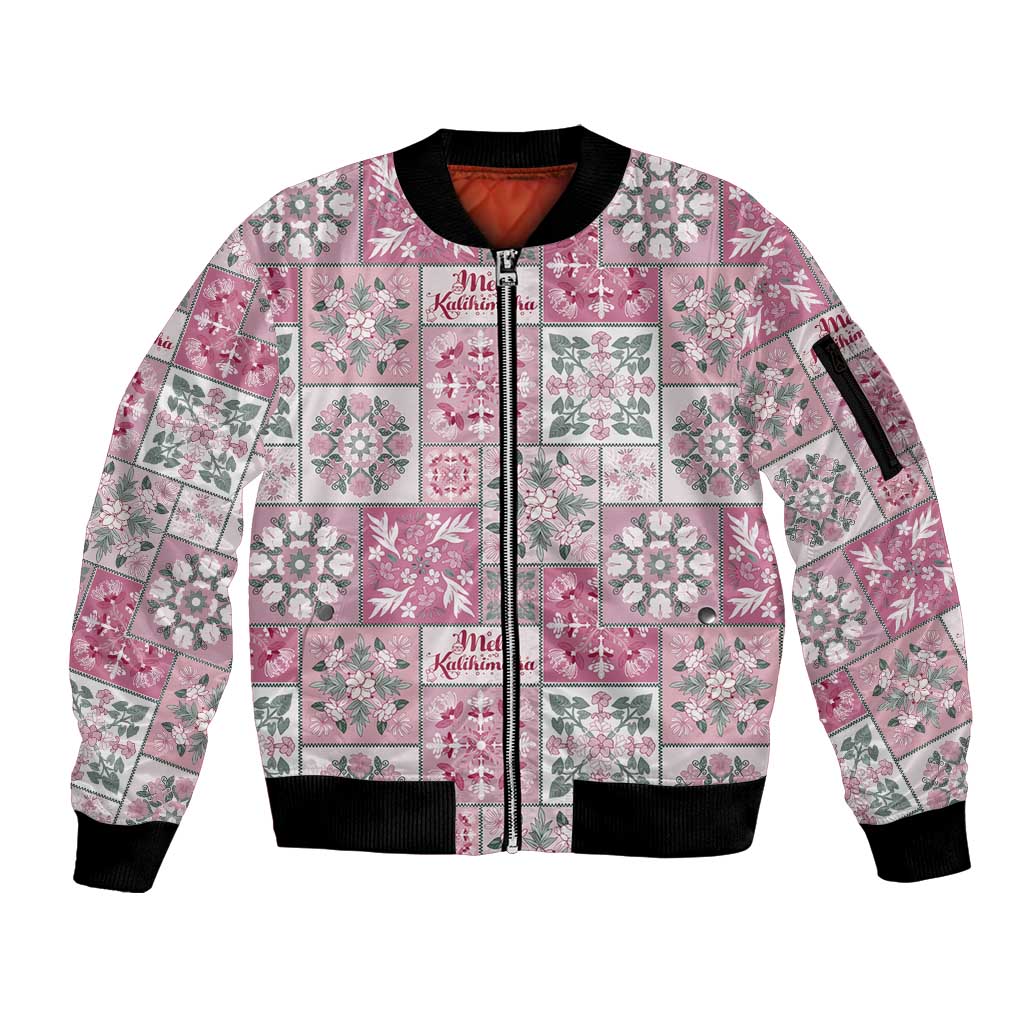 Mele Kalikimaka Hawaii Christmas Sleeve Zip Bomber Jacket Akala Seamless Floral Motif LT9 Unisex Pink - Polynesian Pride