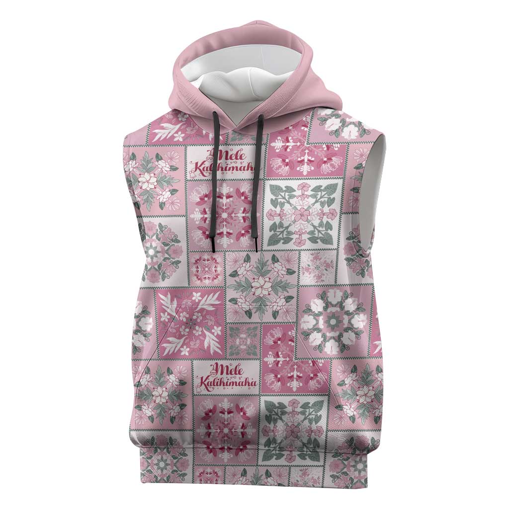 Mele Kalikimaka Hawaii Christmas Sleeveless Hoodie Akala Seamless Floral Motif LT9 Pink - Polynesian Pride