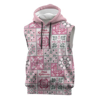 Mele Kalikimaka Hawaii Christmas Sleeveless Hoodie Akala Seamless Floral Motif LT9 Pink - Polynesian Pride