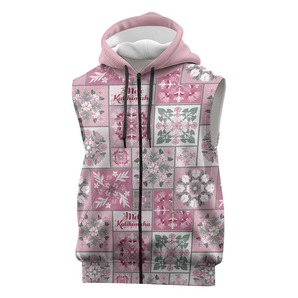 Mele Kalikimaka Hawaii Christmas Sleeveless Zip Hoodie Akala Seamless Floral Motif LT9 Pink - Polynesian Pride