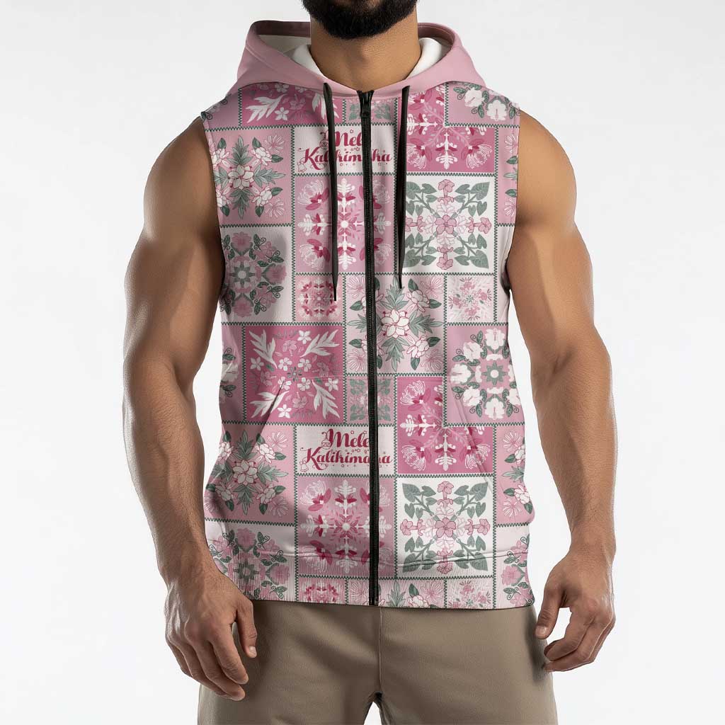 Mele Kalikimaka Hawaii Christmas Sleeveless Zip Hoodie Akala Seamless Floral Motif LT9 - Polynesian Pride