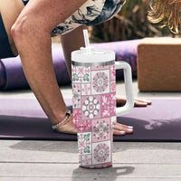 Mele Kalikimaka Hawaii Christmas Tumbler With Handle Akala Seamless Floral Motif - Polynesian Pride