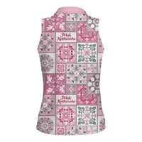 Mele Kalikimaka Hawaii Christmas Women Sleeveless Polo Shirt Akala Seamless Floral Motif LT9 - Polynesian Pride