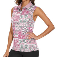 Mele Kalikimaka Hawaii Christmas Women Sleeveless Polo Shirt Akala Seamless Floral Motif LT9 - Polynesian Pride