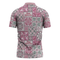 Mele Kalikimaka Hawaii Christmas Zipper Polo Shirt Akala Seamless Floral Motif LT9 - Polynesian Pride