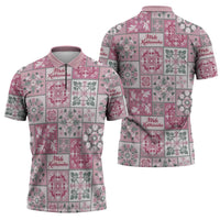 Mele Kalikimaka Hawaii Christmas Zipper Polo Shirt Akala Seamless Floral Motif LT9 - Polynesian Pride