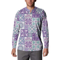 Mele Kalikimaka Hawaii Christmas Button Sweatshirt Poni Seamless Floral Motif - Polynesian Pride