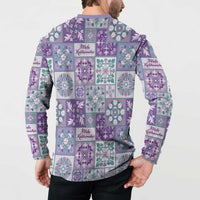 Mele Kalikimaka Hawaii Christmas Button Sweatshirt Poni Seamless Floral Motif - Polynesian Pride
