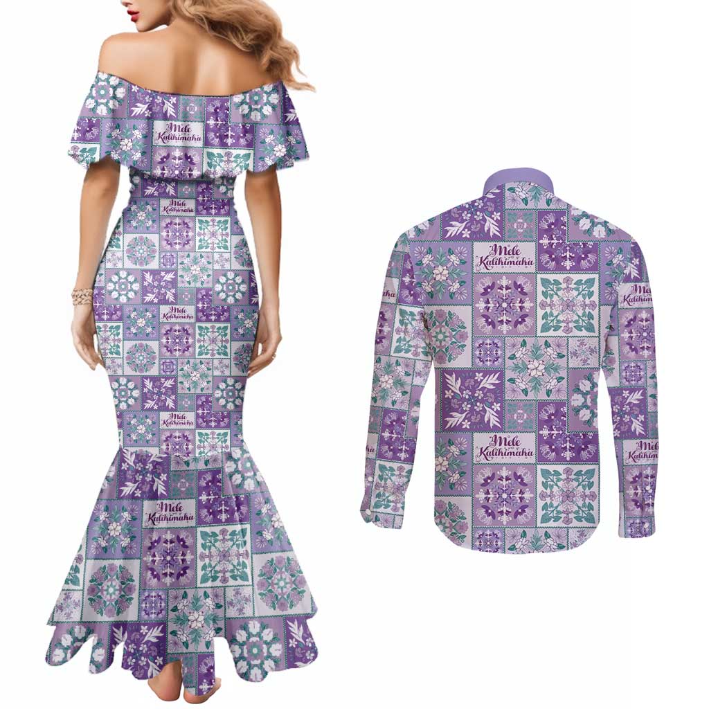Mele Kalikimaka Hawaii Christmas Couples Matching Mermaid Dress and Long Sleeve Button Shirt Poni Seamless Floral Motif LT9 - Polynesian Pride