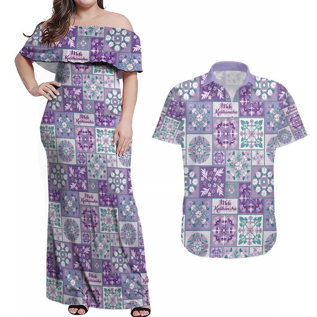 Mele Kalikimaka Hawaii Christmas Couples Matching Off Shoulder Maxi Dress and Hawaiian Shirt Poni Seamless Floral Motif - Polynesian Pride
