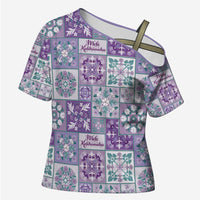 Mele Kalikimaka Hawaii Christmas Cross Shoulder Shirt Poni Seamless Floral Motif LT9 Female Purple - Polynesian Pride