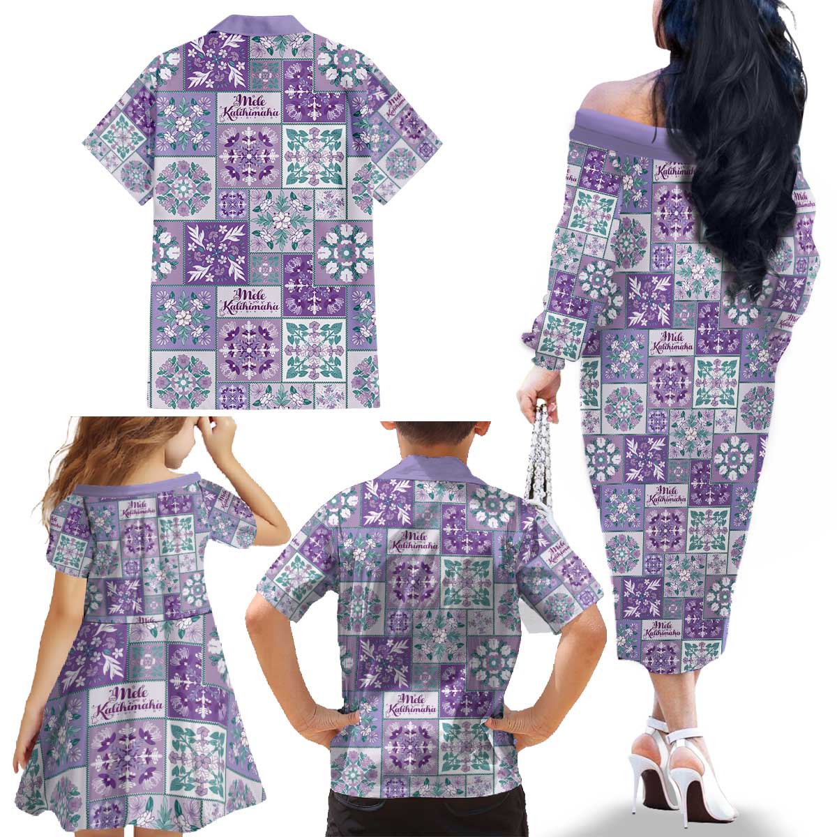 Mele Kalikimaka Hawaii Christmas Family Matching Off The Shoulder Long Sleeve Dress and Hawaiian Shirt Poni Seamless Floral Motif LT9 - Polynesian Pride