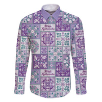 Mele Kalikimaka Hawaii Christmas Family Matching Off The Shoulder Long Sleeve Dress and Hawaiian Shirt Poni Seamless Floral Motif LT9 Dad's Shirt - Long Sleeve Purple - Polynesian Pride