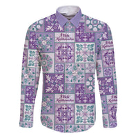 Mele Kalikimaka Hawaii Christmas Family Matching Off Shoulder Maxi Dress and Hawaiian Shirt Poni Seamless Floral Motif LT9 Dad's Shirt - Long Sleeve Purple - Polynesian Pride