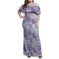 Mele Kalikimaka Hawaii Christmas Family Matching Off Shoulder Maxi Dress and Hawaiian Shirt Poni Seamless Floral Motif LT9 Mom's Dress Purple - Polynesian Pride