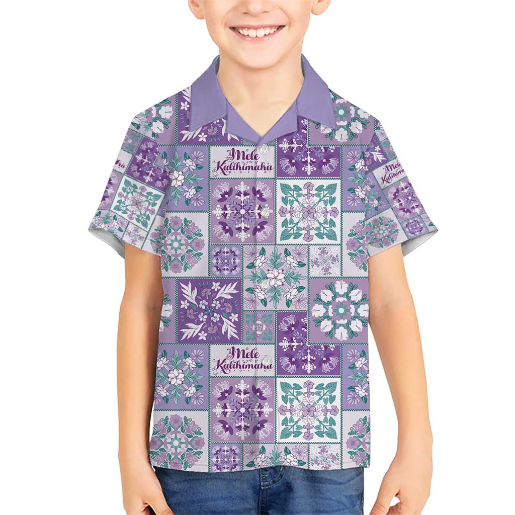 Mele Kalikimaka Hawaii Christmas Kid Hawaiian Shirt Poni Seamless Floral Motif LT9 Kid Purple - Polynesian Pride