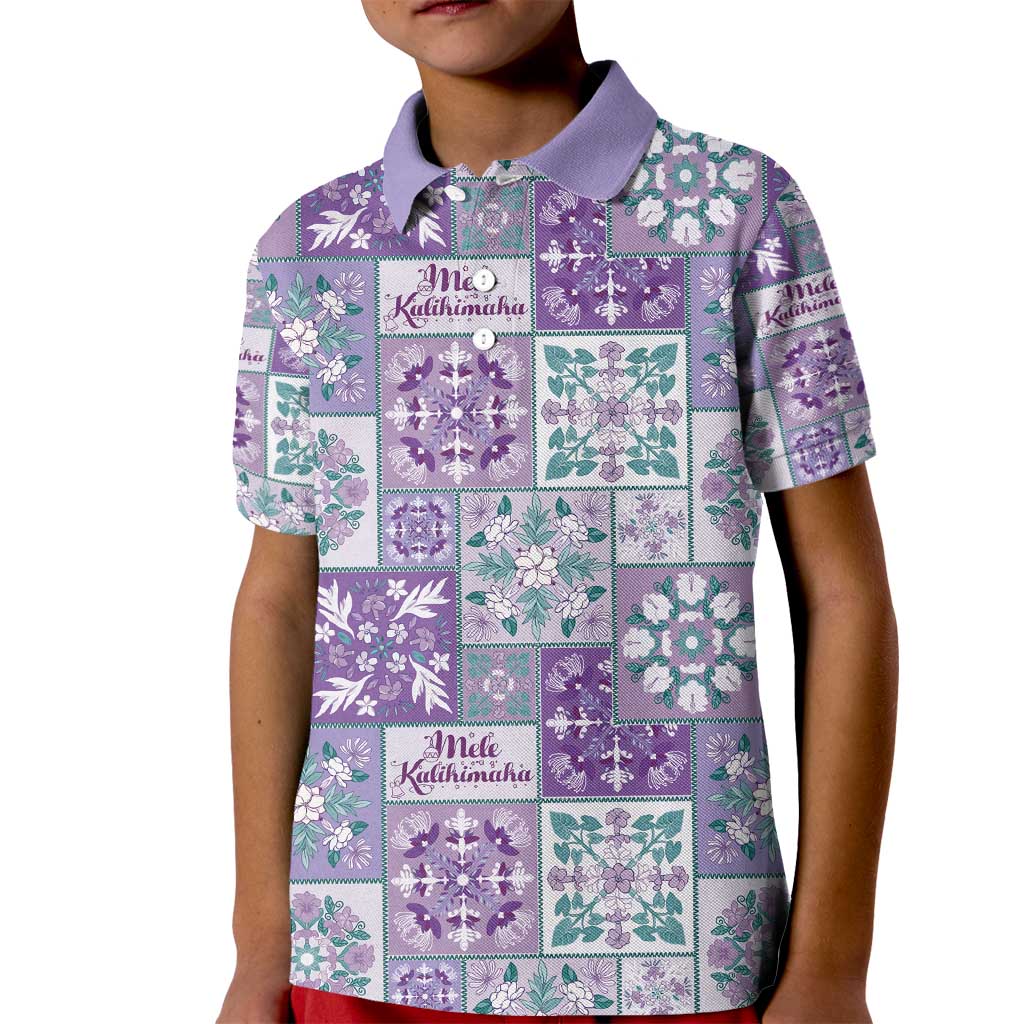 Mele Kalikimaka Hawaii Christmas Kid Polo Shirt Poni Seamless Floral Motif LT9 Kid Purple - Polynesian Pride