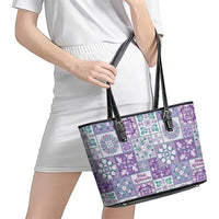 Mele Kalikimaka Hawaii Christmas Leather Tote Bag Poni Seamless Floral Motif - Polynesian Pride