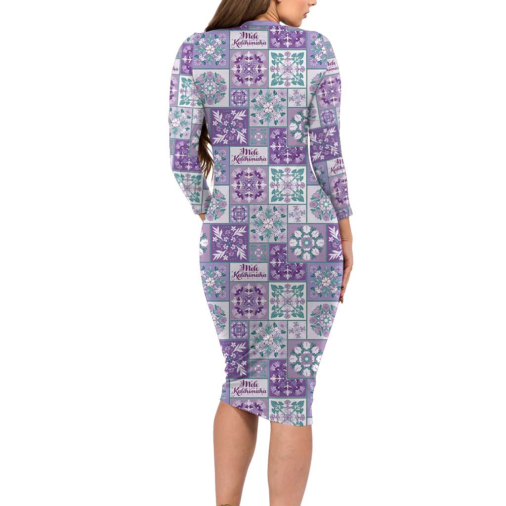 Mele Kalikimaka Hawaii Christmas Long Sleeve Bodycon Dress Poni Seamless Floral Motif LT9 - Polynesian Pride
