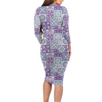 Mele Kalikimaka Hawaii Christmas Long Sleeve Bodycon Dress Poni Seamless Floral Motif LT9 - Polynesian Pride
