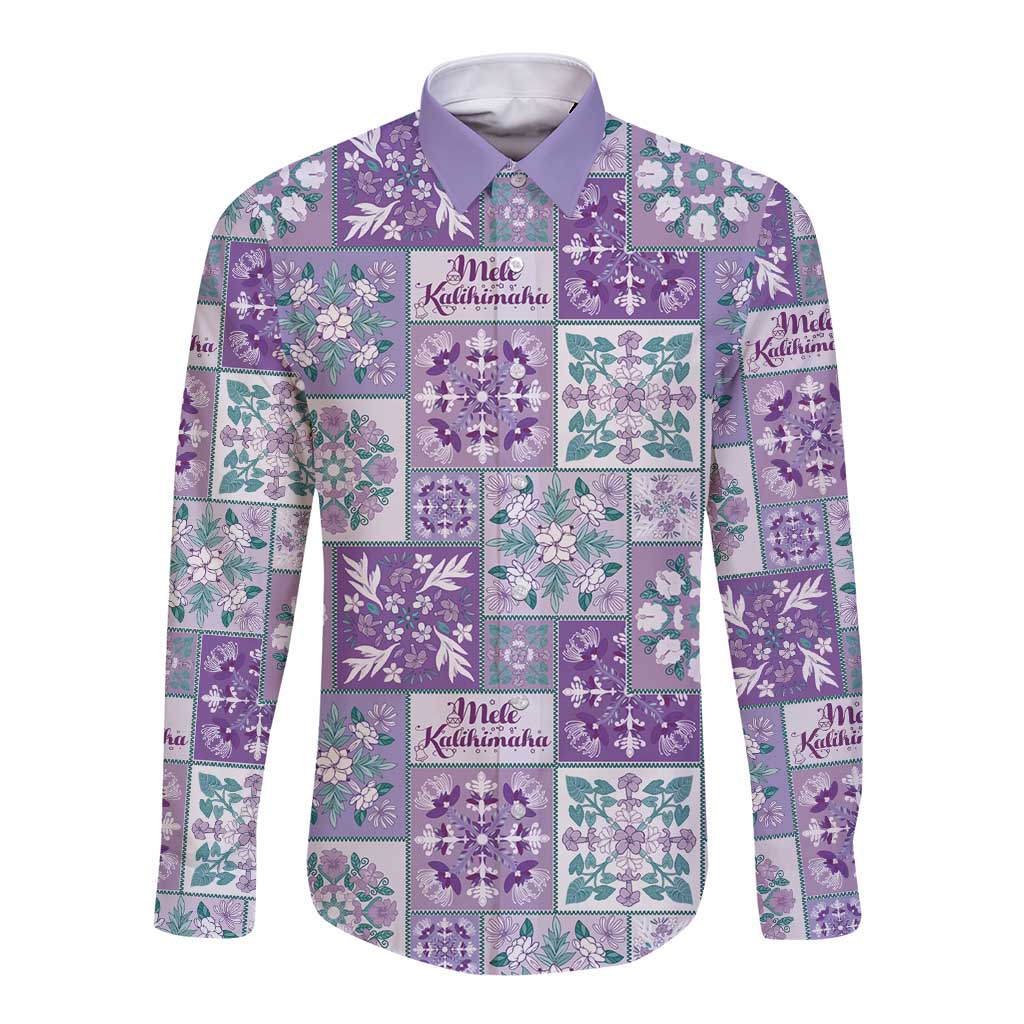 Mele Kalikimaka Hawaii Christmas Long Sleeve Button Shirt Poni Seamless Floral Motif LT9 Unisex Purple - Polynesian Pride