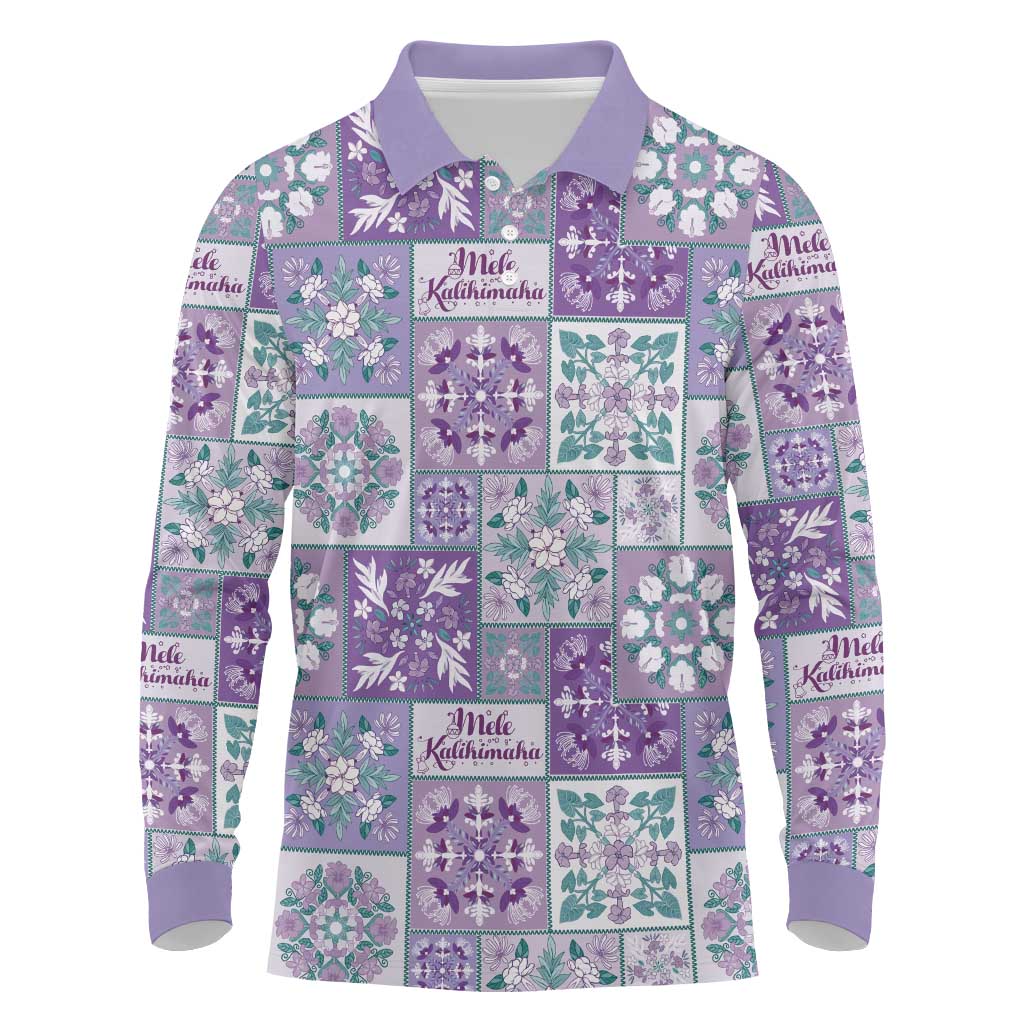 Mele Kalikimaka Hawaii Christmas Long Sleeve Polo Shirt Poni Seamless Floral Motif LT9 Purple - Polynesian Pride