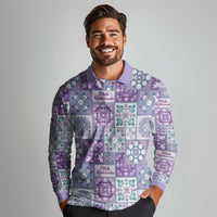 Mele Kalikimaka Hawaii Christmas Long Sleeve Polo Shirt Poni Seamless Floral Motif LT9 - Polynesian Pride
