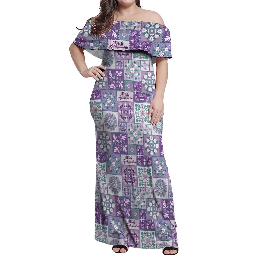 Mele Kalikimaka Hawaii Christmas Off Shoulder Maxi Dress Poni Seamless Floral Motif LT9 Women Purple - Polynesian Pride