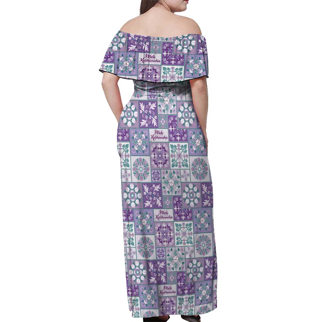 Mele Kalikimaka Hawaii Christmas Off Shoulder Maxi Dress Poni Seamless Floral Motif LT9 - Polynesian Pride