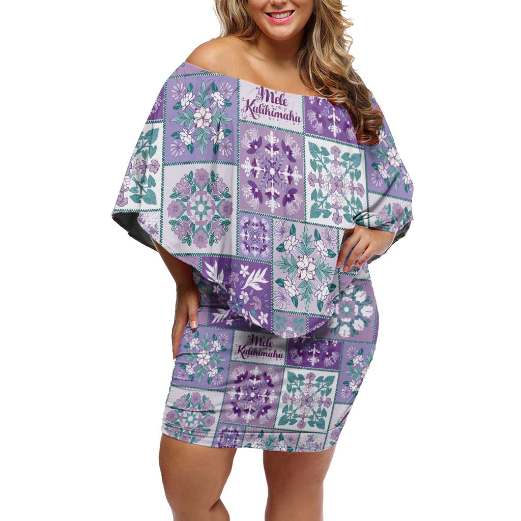 Mele Kalikimaka Hawaii Christmas Off Shoulder Short Dress Poni Seamless Floral Motif LT9 Women Purple - Polynesian Pride