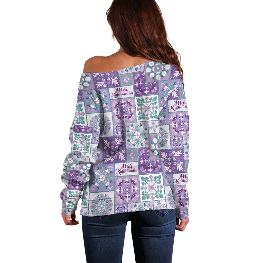 Mele Kalikimaka Hawaii Christmas Off Shoulder Sweater Poni Seamless Floral Motif - Polynesian Pride