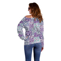 Mele Kalikimaka Hawaii Christmas Off Shoulder Sweater Poni Seamless Floral Motif - Polynesian Pride