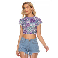 Mele Kalikimaka Hawaii Christmas Raglan Cropped T Shirt Poni Seamless Floral Motif LT9 Female Purple - Polynesian Pride