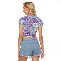 Mele Kalikimaka Hawaii Christmas Raglan Cropped T Shirt Poni Seamless Floral Motif LT9 - Polynesian Pride