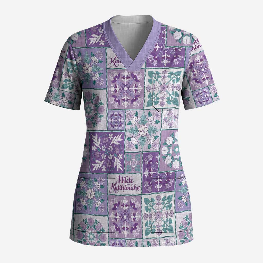 Mele Kalikimaka Hawaii Christmas Scrub Top Poni Seamless Floral Motif LT9 Adult Purple - Polynesian Pride