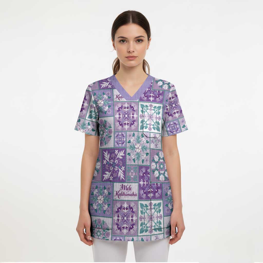 Mele Kalikimaka Hawaii Christmas Scrub Top Poni Seamless Floral Motif LT9 - Polynesian Pride