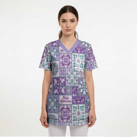 Mele Kalikimaka Hawaii Christmas Scrub Top Poni Seamless Floral Motif LT9 - Polynesian Pride