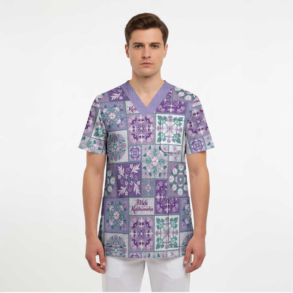 Mele Kalikimaka Hawaii Christmas Scrub Top Poni Seamless Floral Motif LT9 - Polynesian Pride