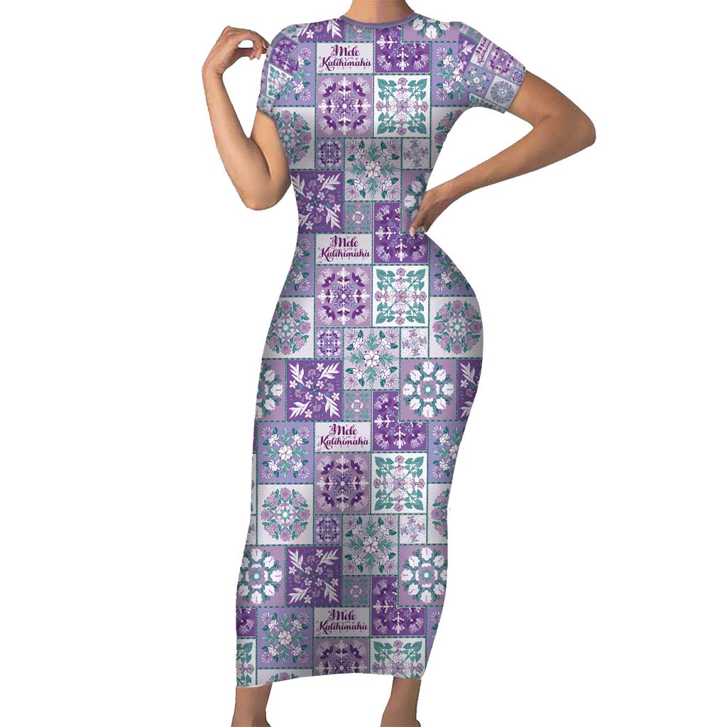 Mele Kalikimaka Hawaii Christmas Short Sleeve Bodycon Dress Poni Seamless Floral Motif LT9 Long Dress Purple - Polynesian Pride