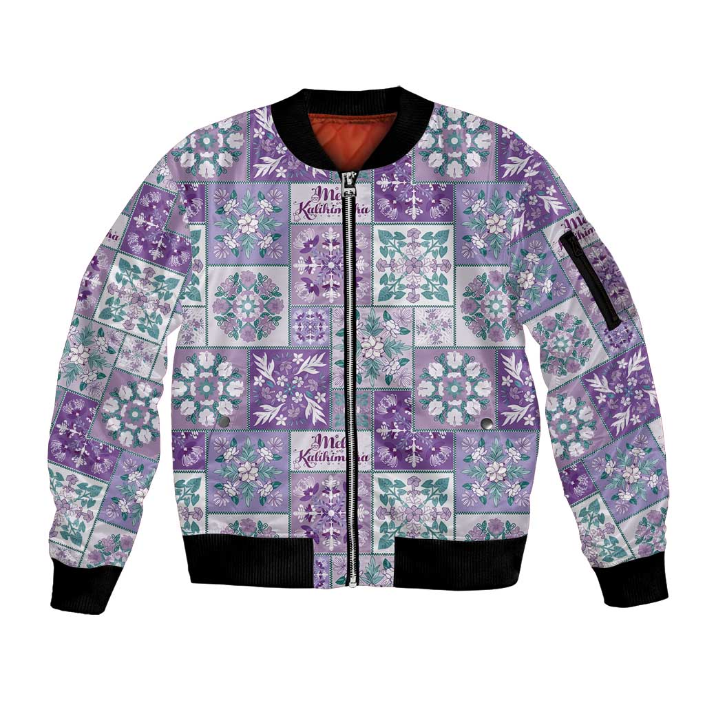 Mele Kalikimaka Hawaii Christmas Sleeve Zip Bomber Jacket Poni Seamless Floral Motif LT9 Unisex Purple - Polynesian Pride