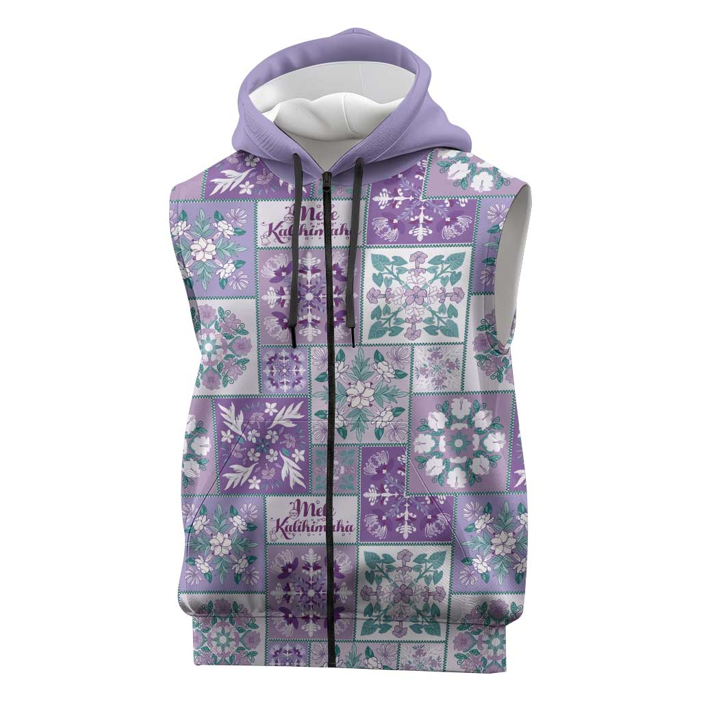 Mele Kalikimaka Hawaii Christmas Sleeveless Zip Hoodie Poni Seamless Floral Motif - Polynesian Pride