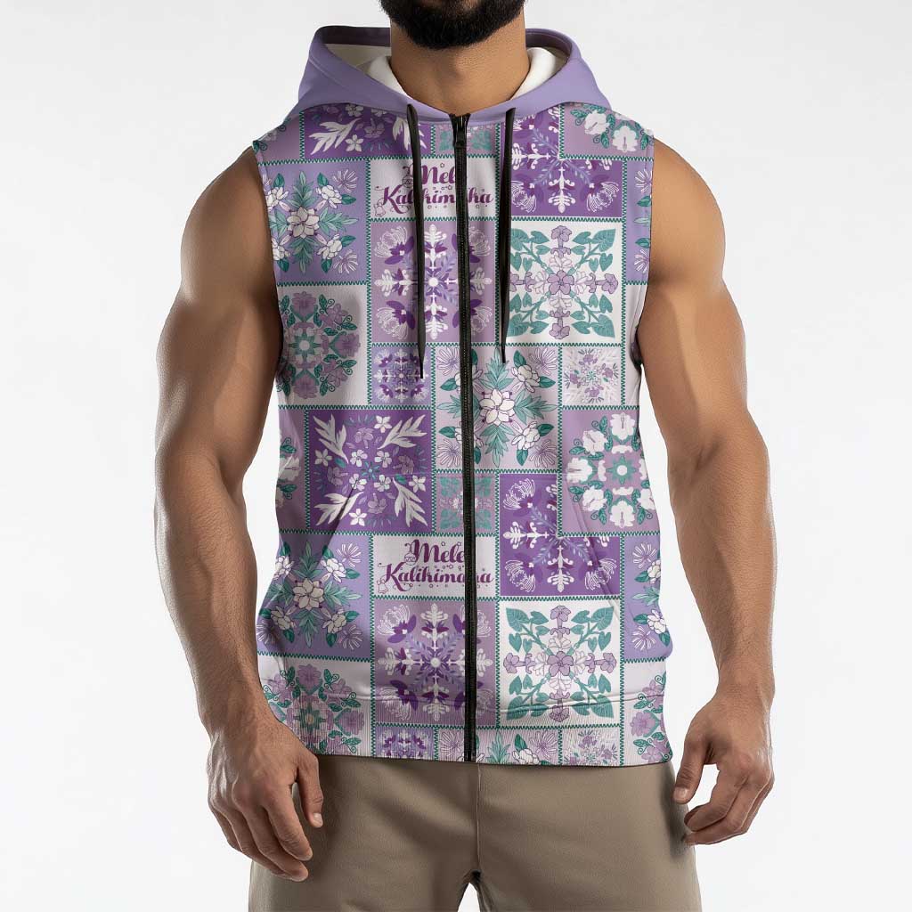 Mele Kalikimaka Hawaii Christmas Sleeveless Zip Hoodie Poni Seamless Floral Motif LT9 - Polynesian Pride