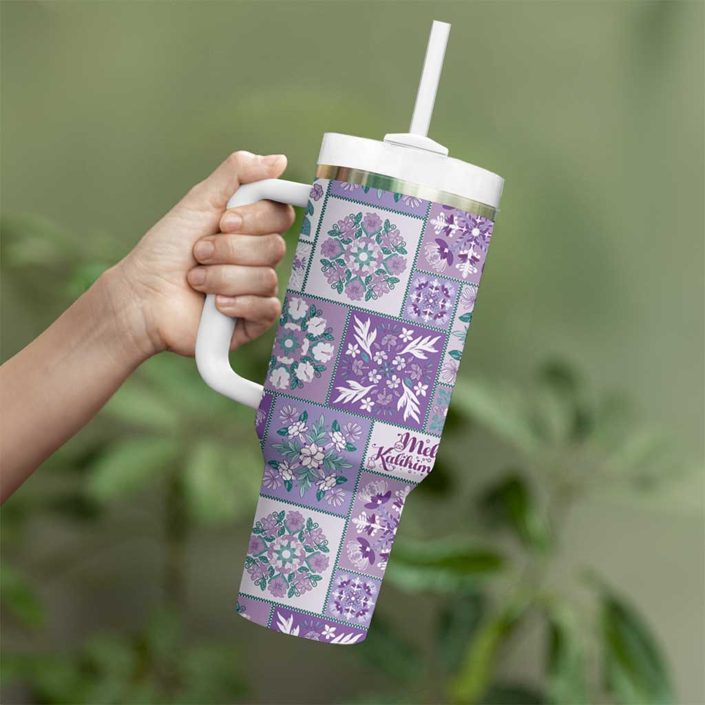 Mele Kalikimaka Hawaii Christmas Tumbler With Handle Poni Seamless Floral Motif - Polynesian Pride