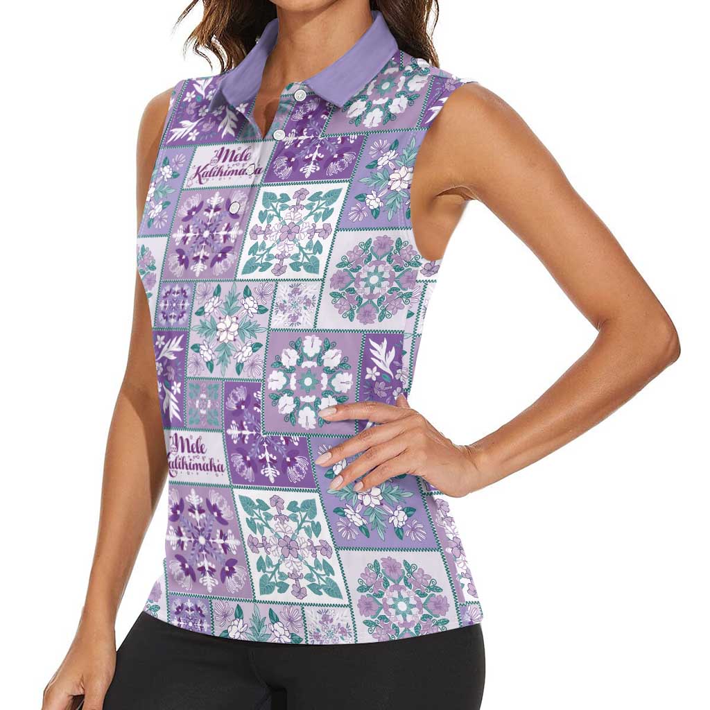 Mele Kalikimaka Hawaii Christmas Women Sleeveless Polo Shirt Poni Seamless Floral Motif LT9 - Polynesian Pride