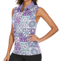 Mele Kalikimaka Hawaii Christmas Women Sleeveless Polo Shirt Poni Seamless Floral Motif LT9 - Polynesian Pride