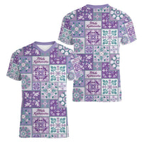 Mele Kalikimaka Hawaii Christmas Women V-Neck T-Shirt Poni Seamless Floral Motif LT9 - Polynesian Pride