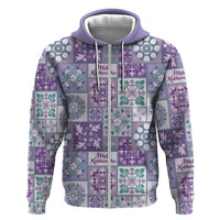 Mele Kalikimaka Hawaii Christmas Zip Hoodie Poni Seamless Floral Motif LT9 Zip Hoodie Purple - Polynesian Pride